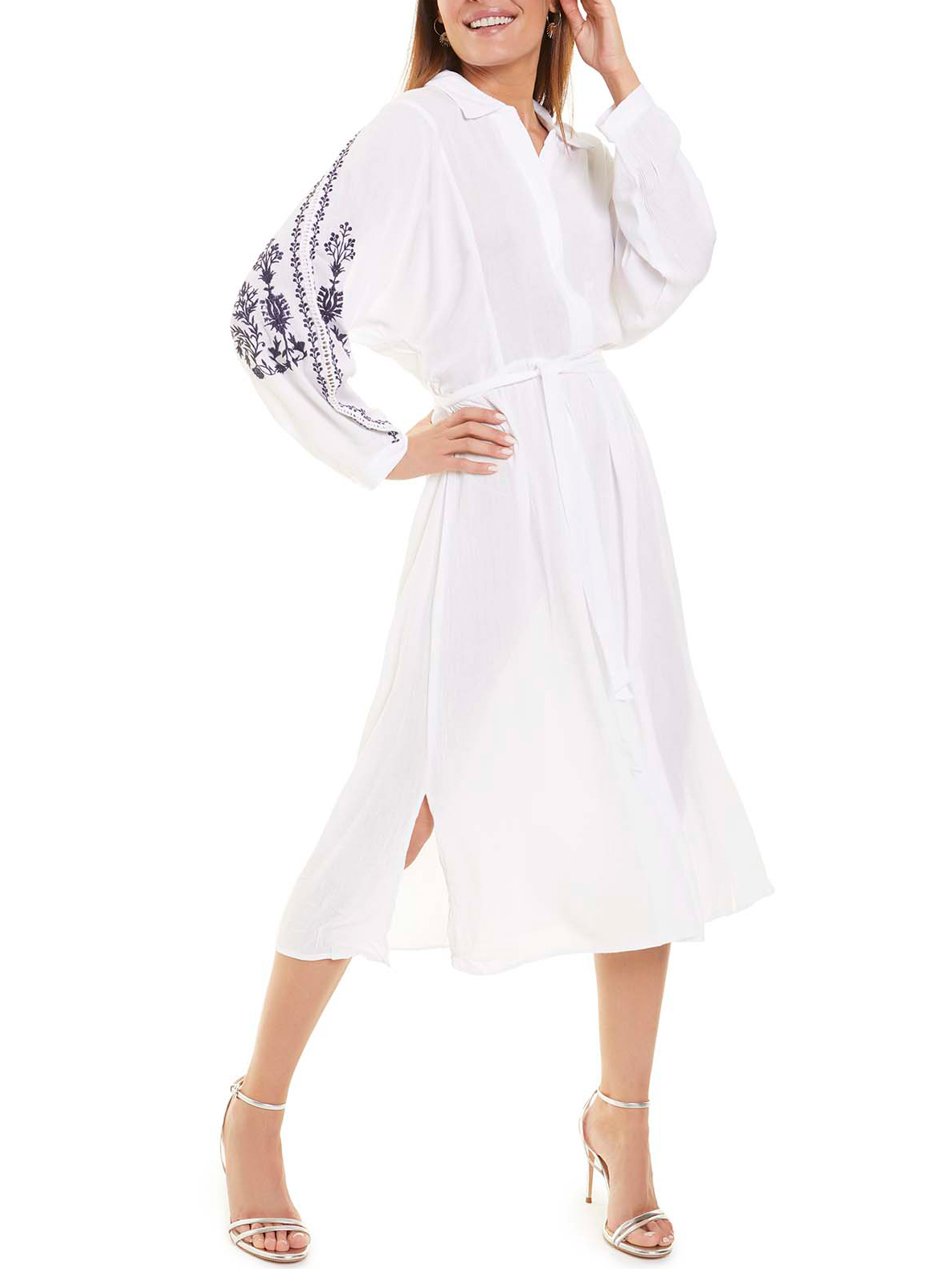 Robe estivale mi-longue manches longues blanc, SELMARK MARE