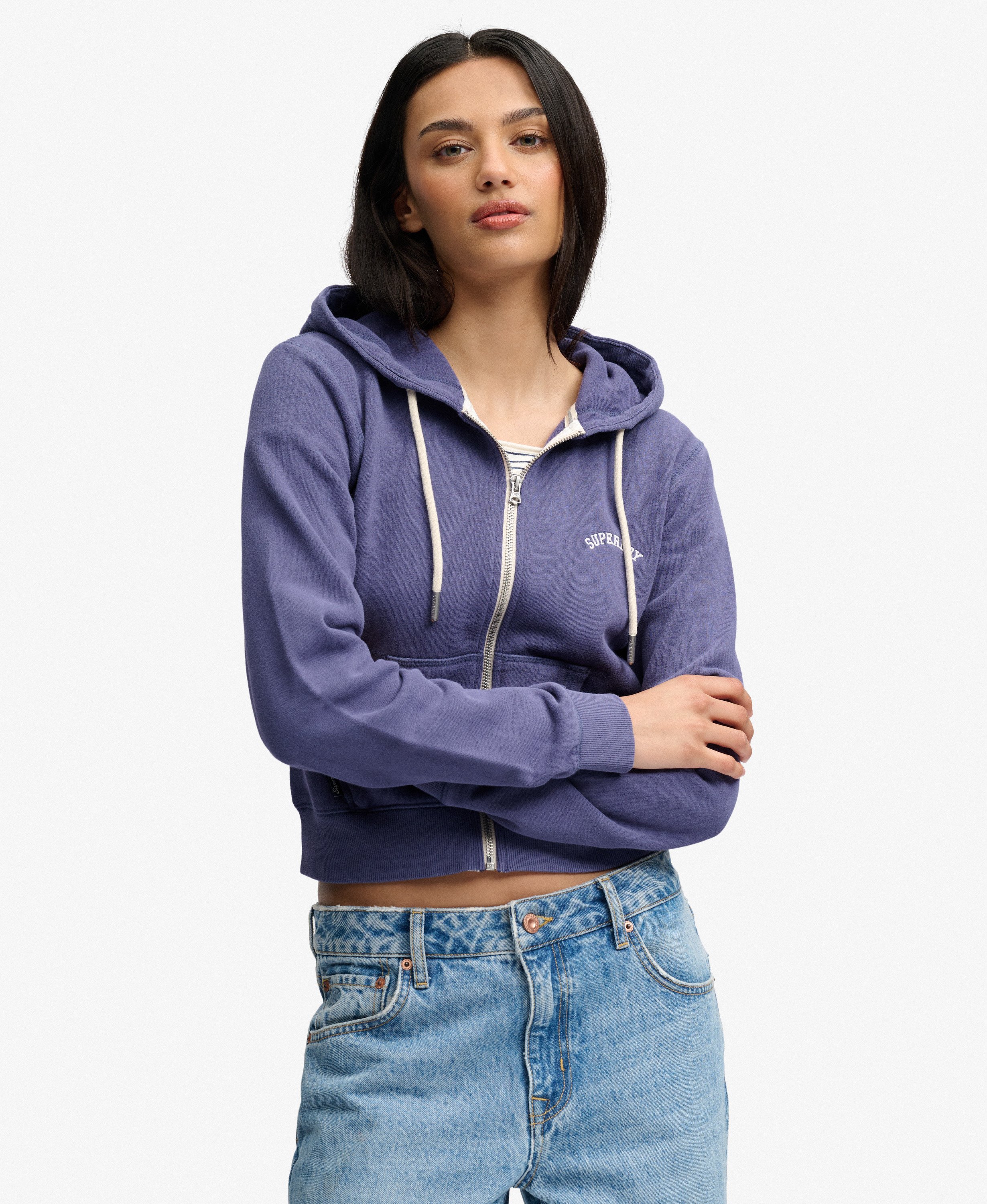 Sweat à capuche zippé court Essential Logo, SUPERDRY