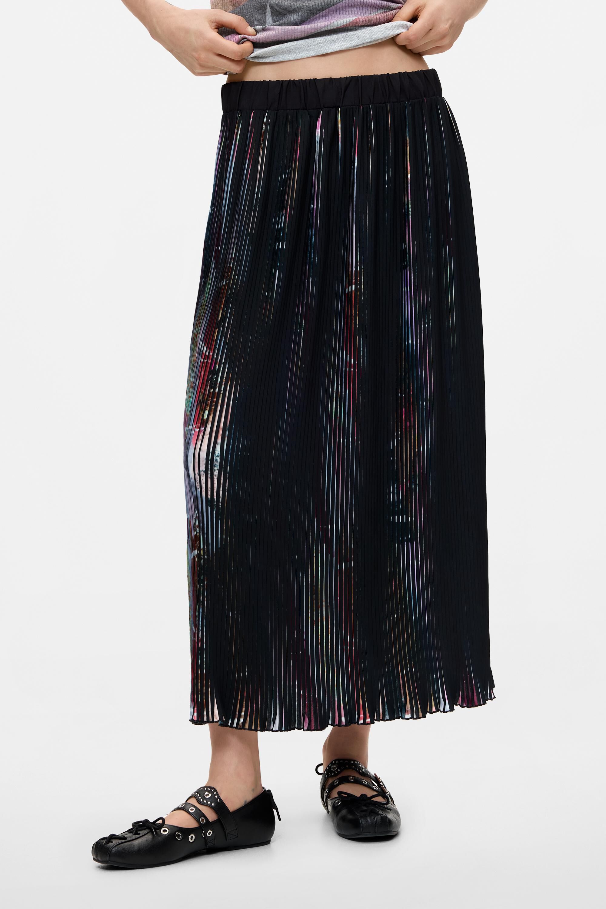 Jupe midi plissée à fleurs, DESIGUAL