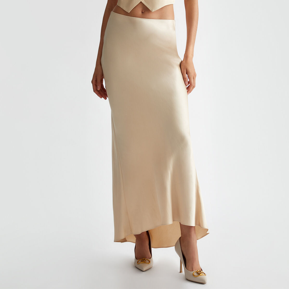 Jupe longue de tailleur en satin beige clair Liu Jo La Redoute