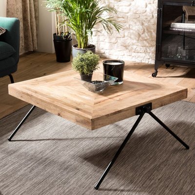 Table basse carrée en bois de manguier 80cm pieds en métal style industriel LIVERPOOL PIER IMPORT