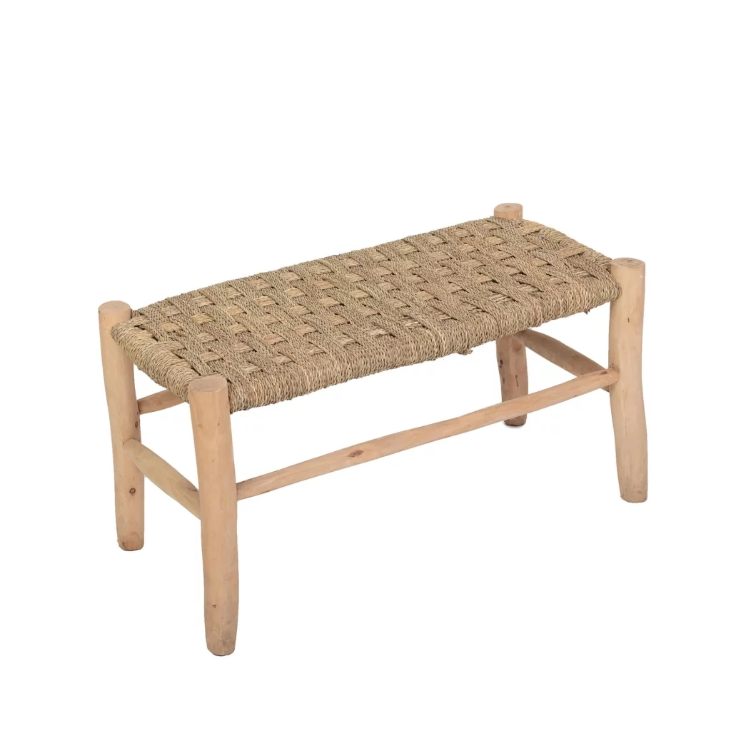Grand banc deco en bois et doum tressé MARRO, HYDILE