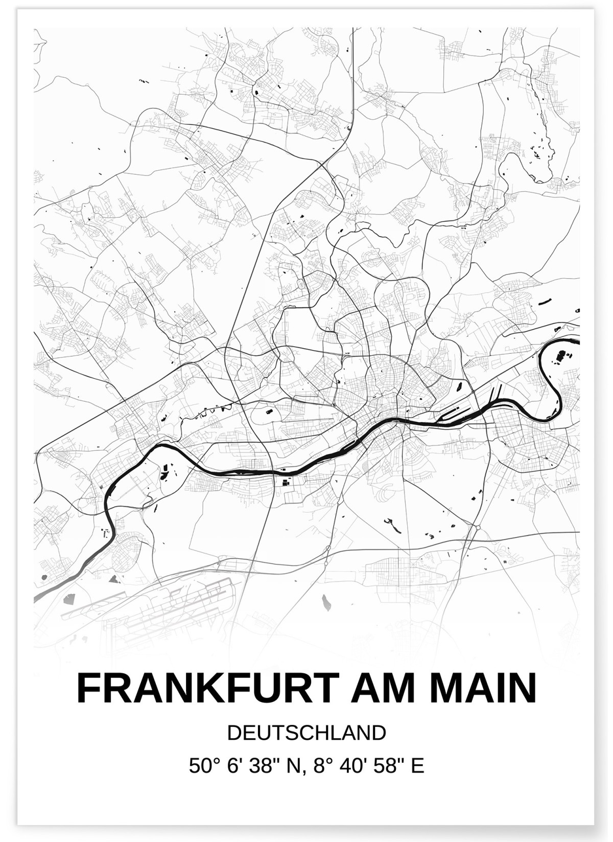 Affiche carte Frankfurt - rectangle Noir et Blanc, L'AFFICHERIE