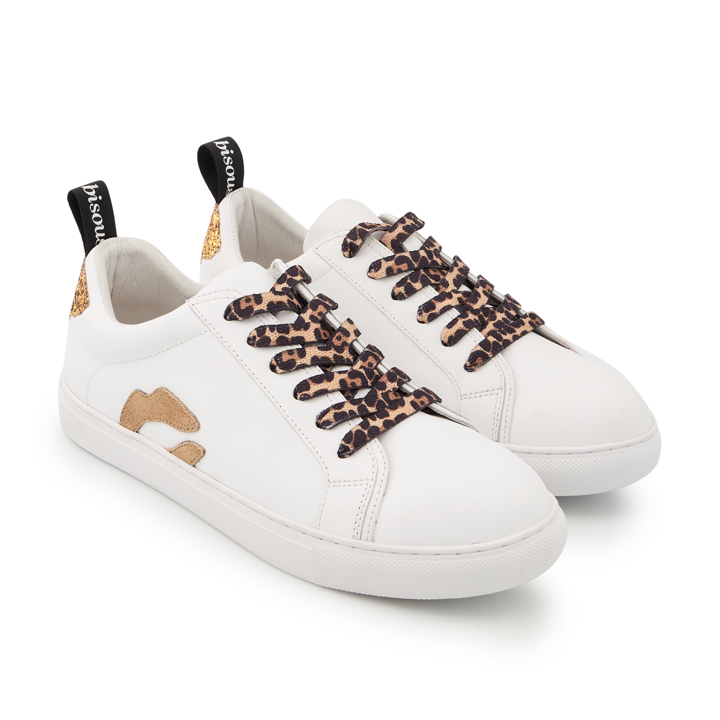 Baskets En Cuir Betty Bronze Glitter Leopard Lace, BONS BAISERS