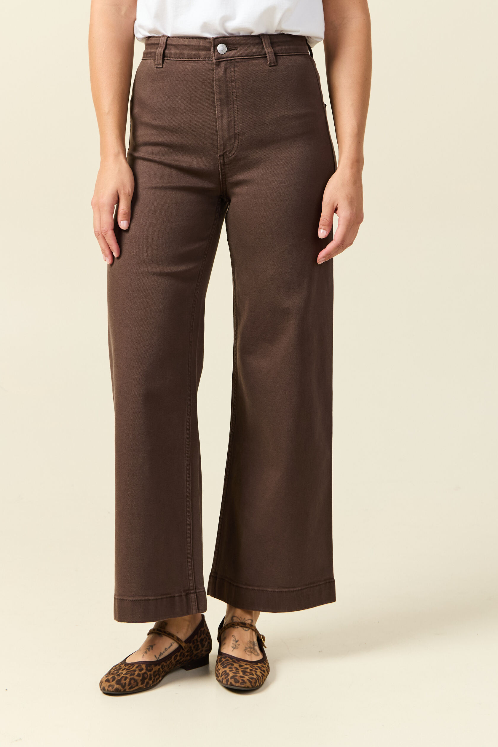 Jeans large cropped taille haute, BONOBO