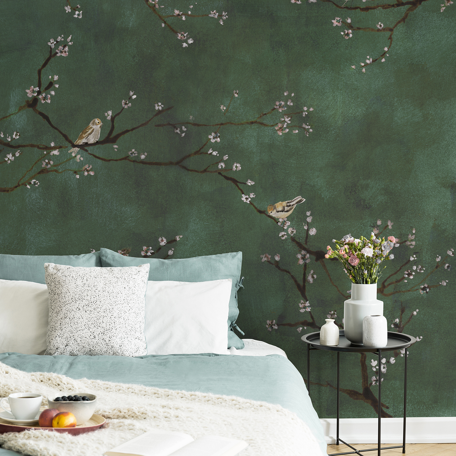 Papier peint panoramique fleuri Oiseaux sur cerisiers, ART FOR THE HOME