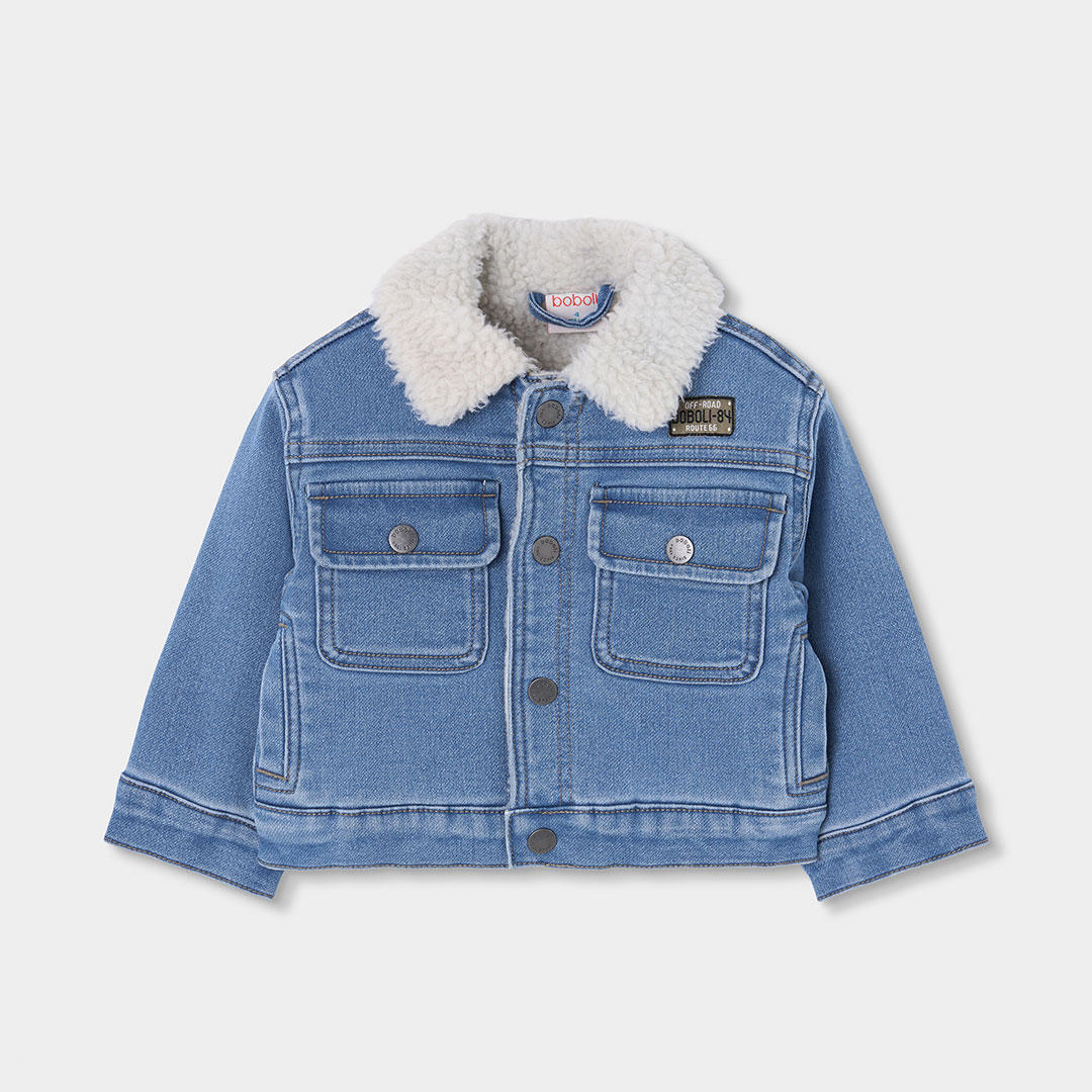 Veste garçon denim maille avec col molleton, BOBOLI