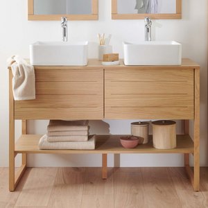 Ensemble de salle de bain chêne 3 pièces Atoll :  1 meuble double vasque +2 vasques