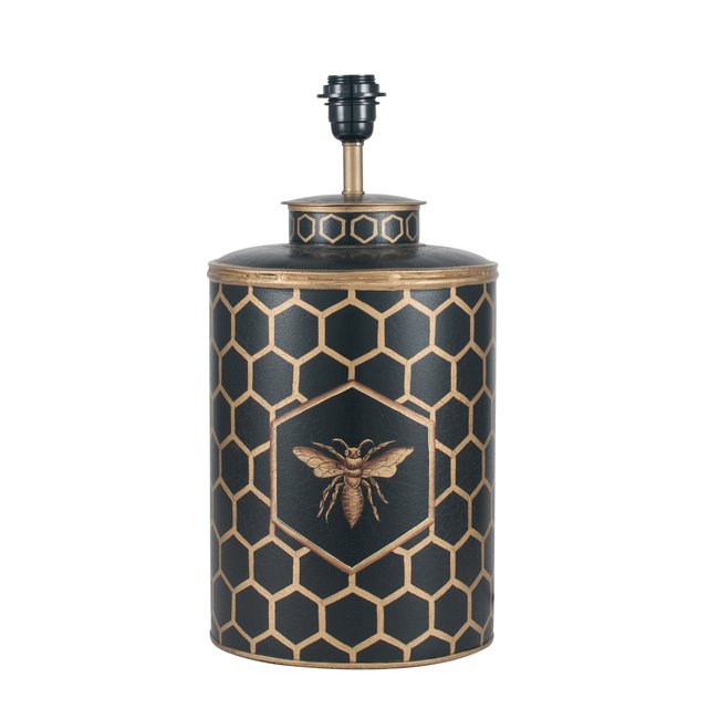 Hand painted Iron Black Honeycomb and Bee Motif Table Lamp Base, black, SO'HOME