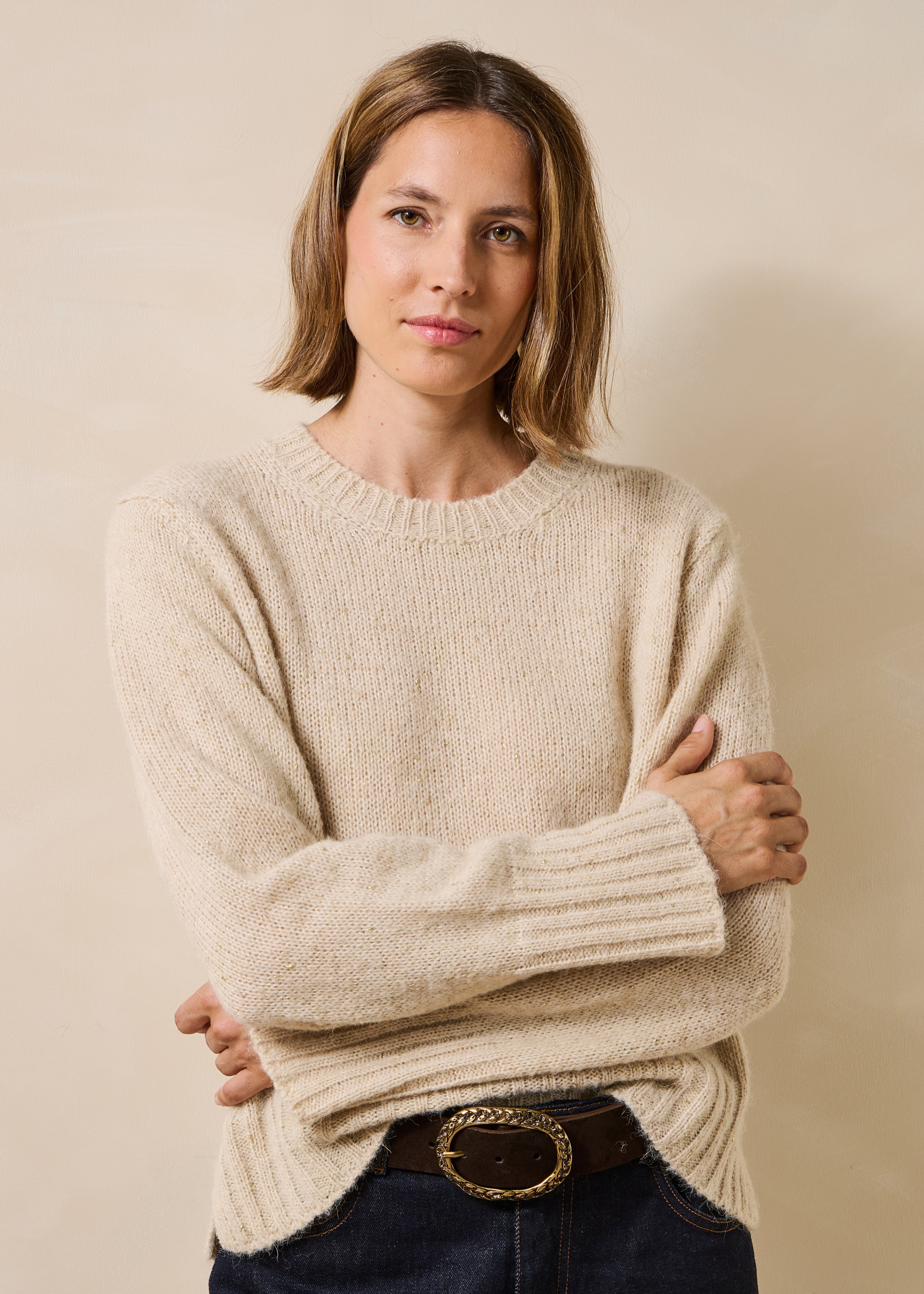 Pull manches longues en maille irisée col rond, LA FEE MARABOUTEE