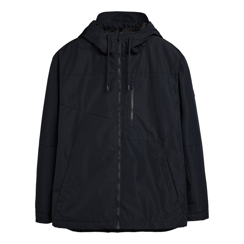 Imperméable bleu marine uni zippé à l'avant avec un col à capuche, TEDDY SMITH