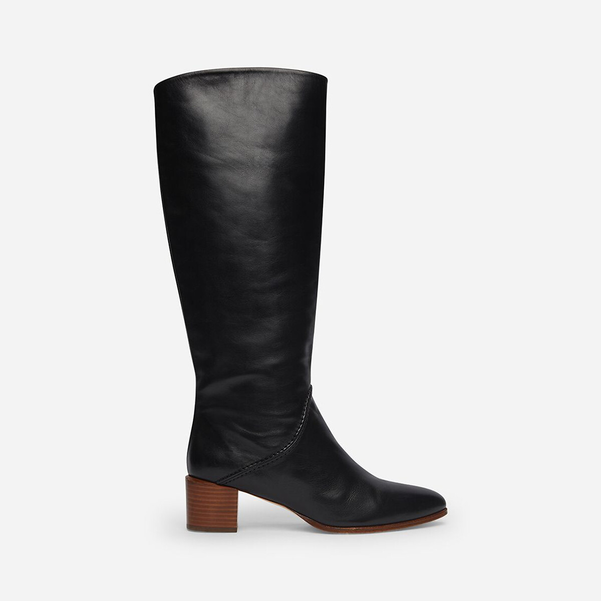 Smooth Leather Calf Boots with Block Heel