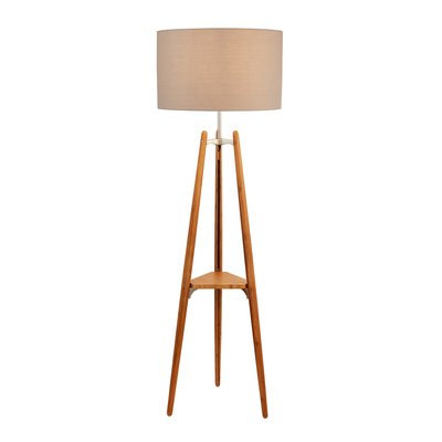 156cm Light Wood Tripod Floor Lamp with Shelf SO'HOME