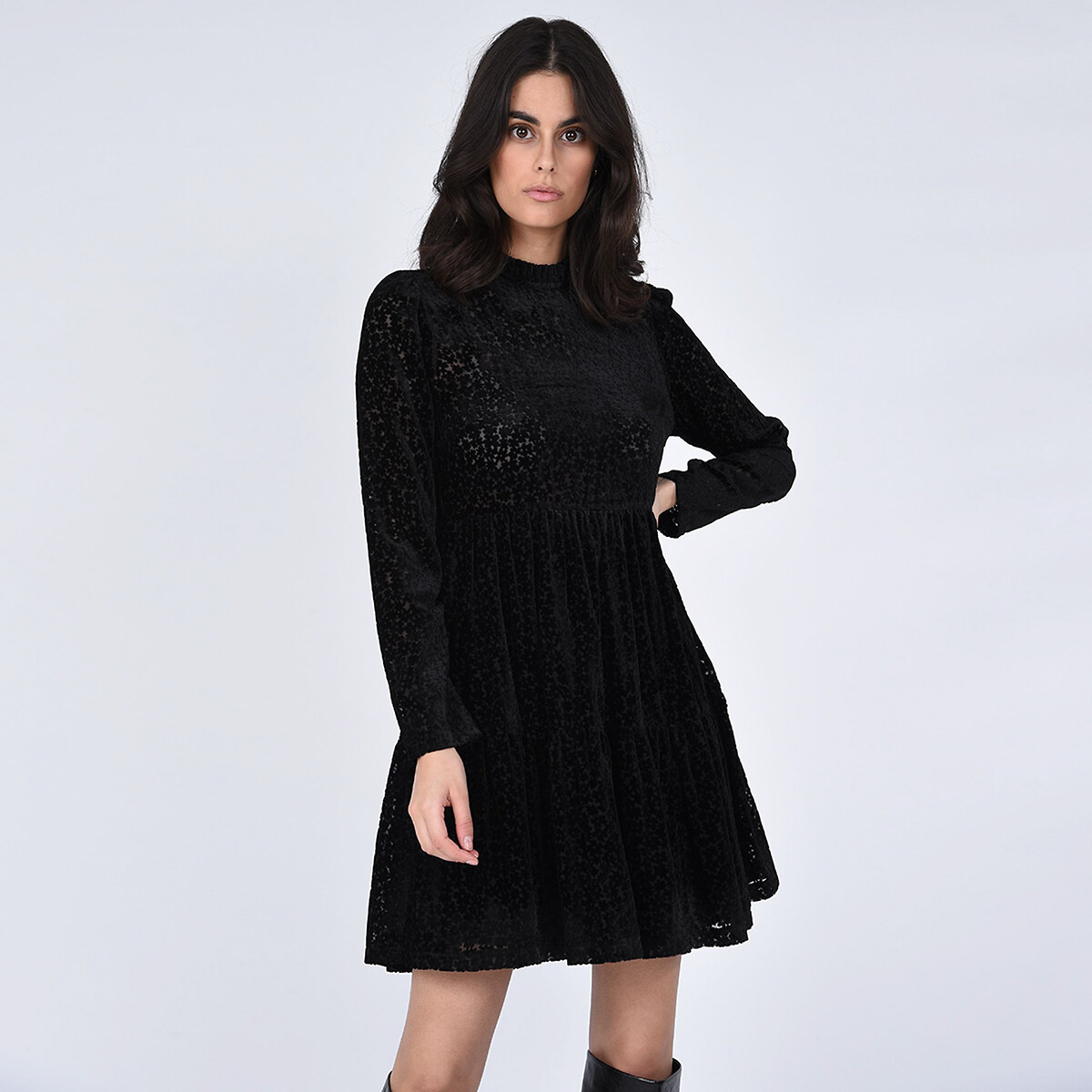 Lace High Neck Dress With Fitted Waist Black Molly Bracken La Redoute