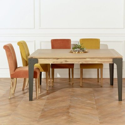 BALTIMORE - Table à manger extensible carrée bois et métal 12 couverts ROBIN DES BOIS