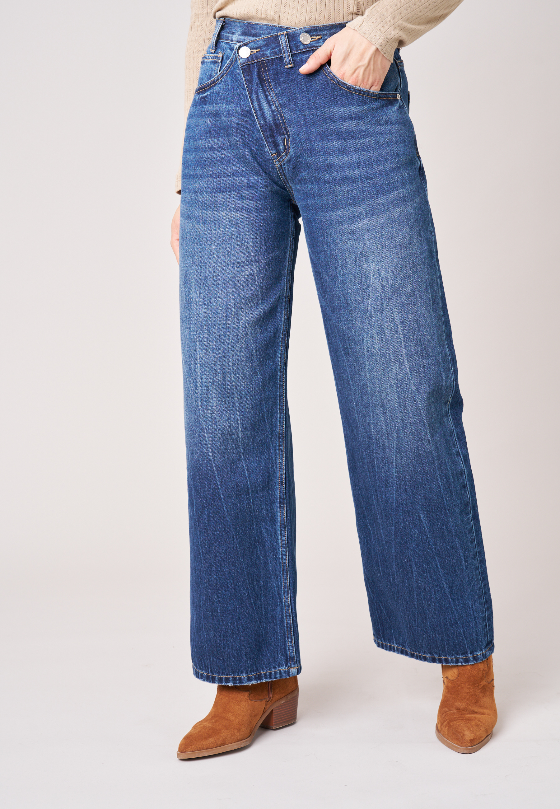 Jean bleu délavé wide leg femme IRIS, DEELUXE