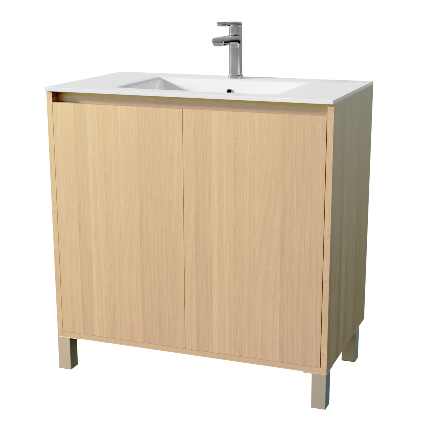 Meuble de salle de bains sur pieds avec 2 portes et vasque, HOME MAISON