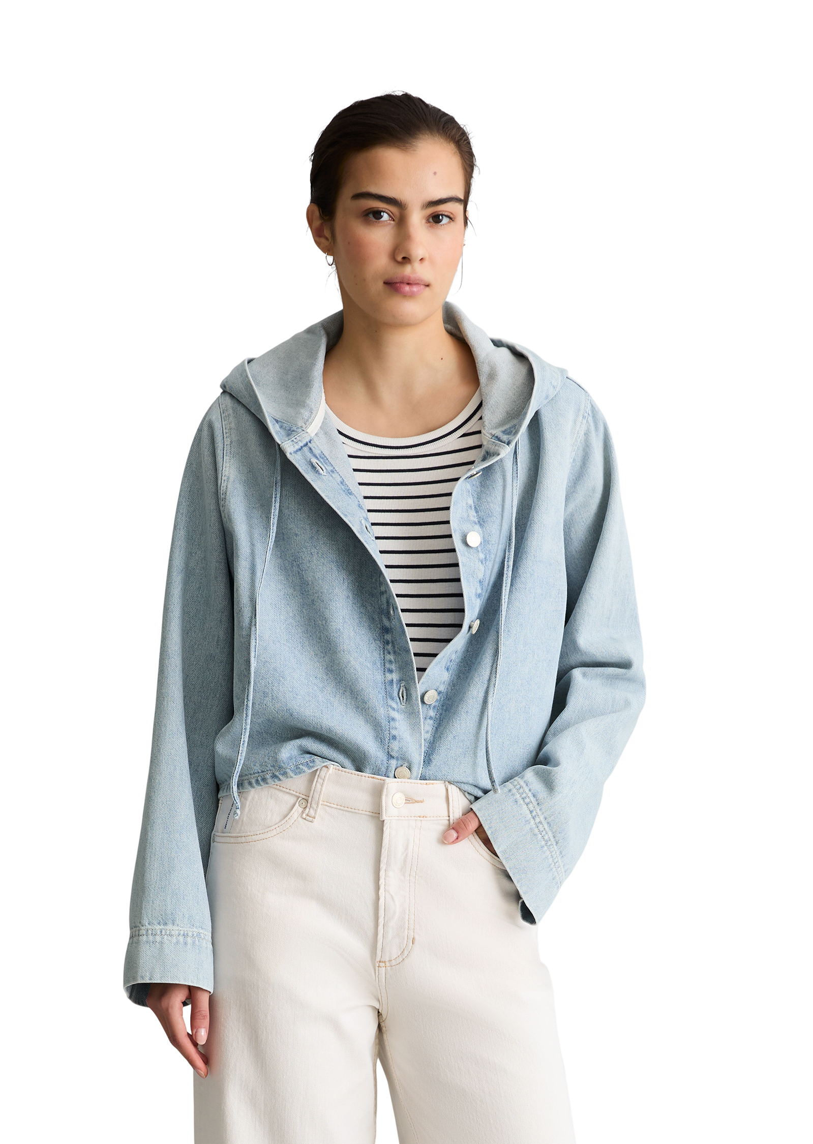 Blouse en jean à capuche relaxed en pur coton, MARC O’POLO DENIM