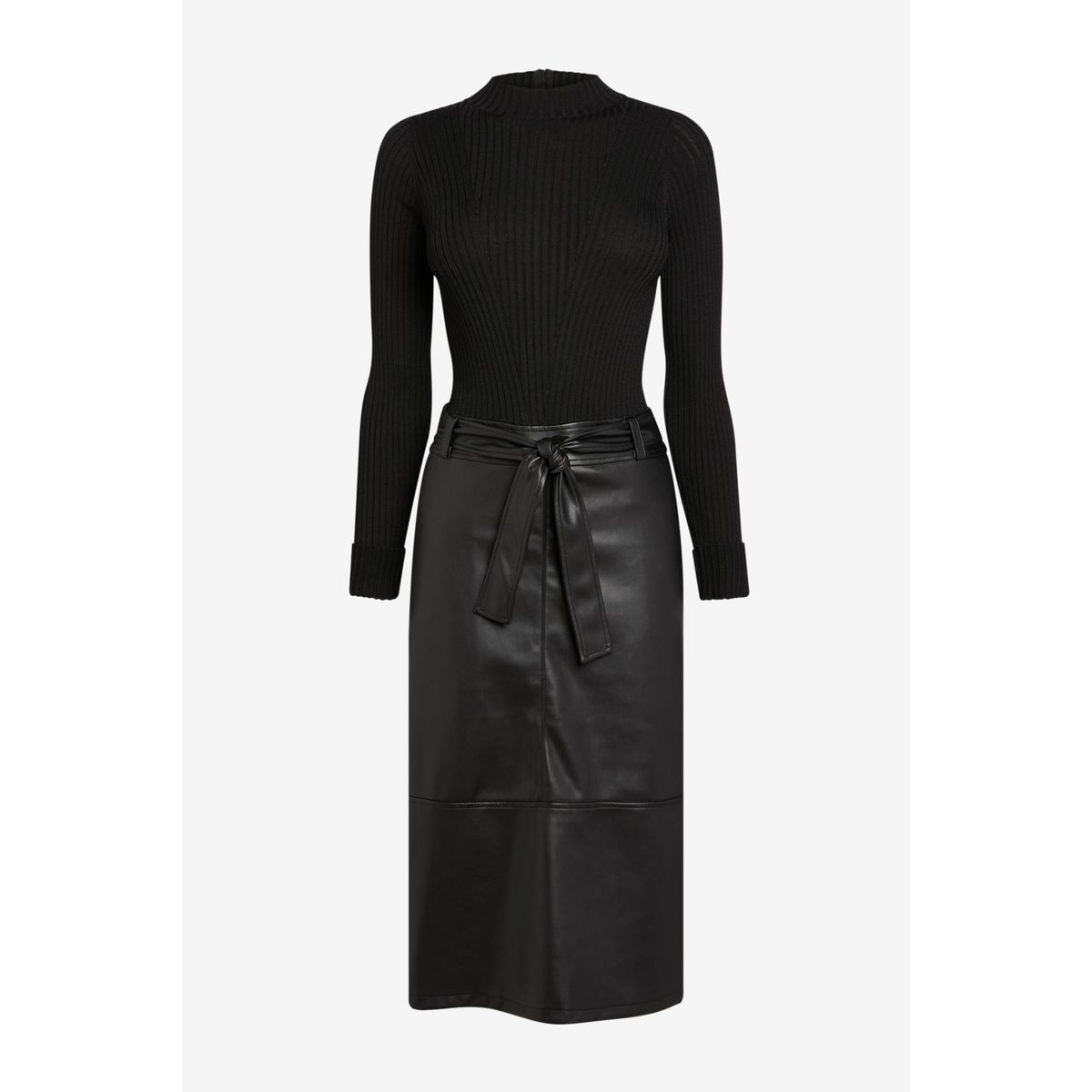 Next Women 2-in-1 High Neck Faux Leather Pu Mix Dress Black Xs, NEXT