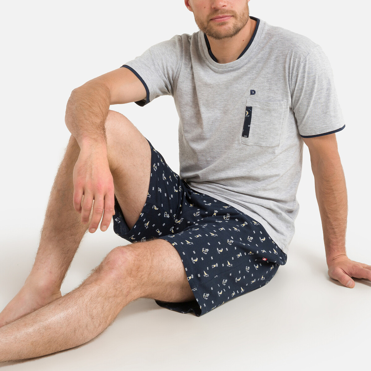 Cotton short pyjamas with crew neck 