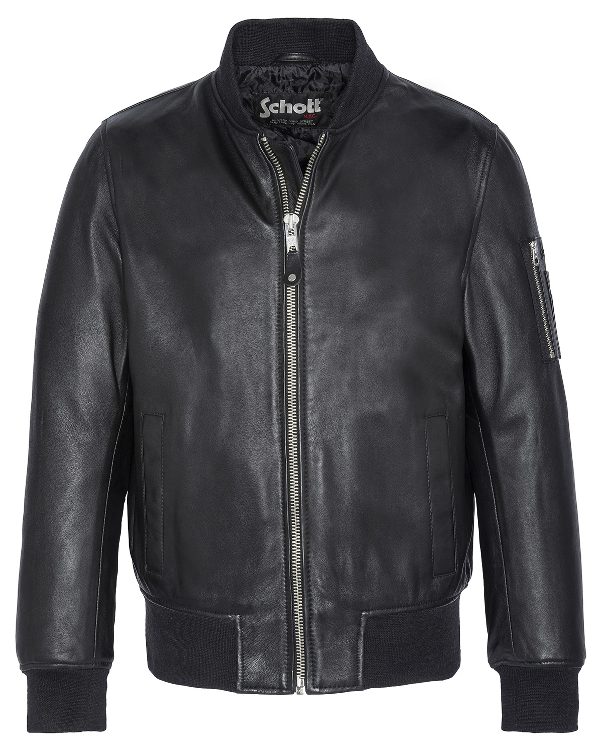 Bomber MA-1 noir, cuir d'agneau, SCHOTT