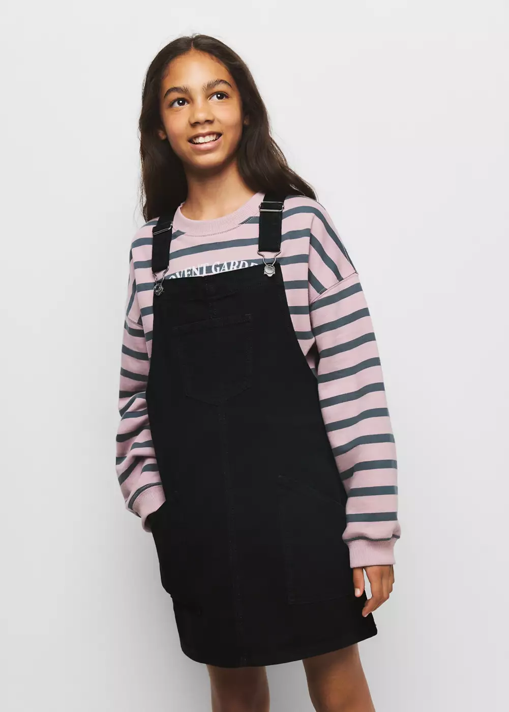 Robe chasuble denim poches, MANGO KIDS