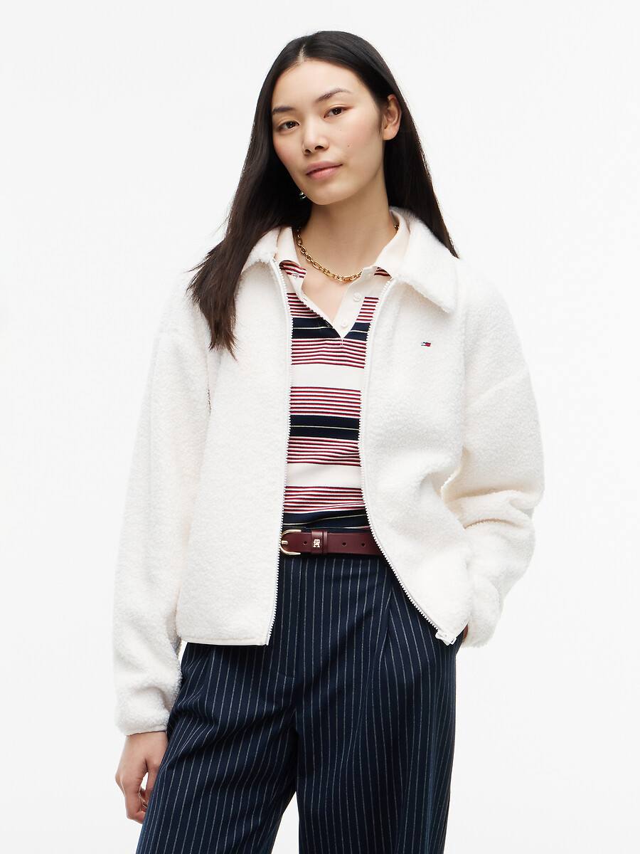 Gilet zippé manches longues en sherpa, TOMMY JEANS