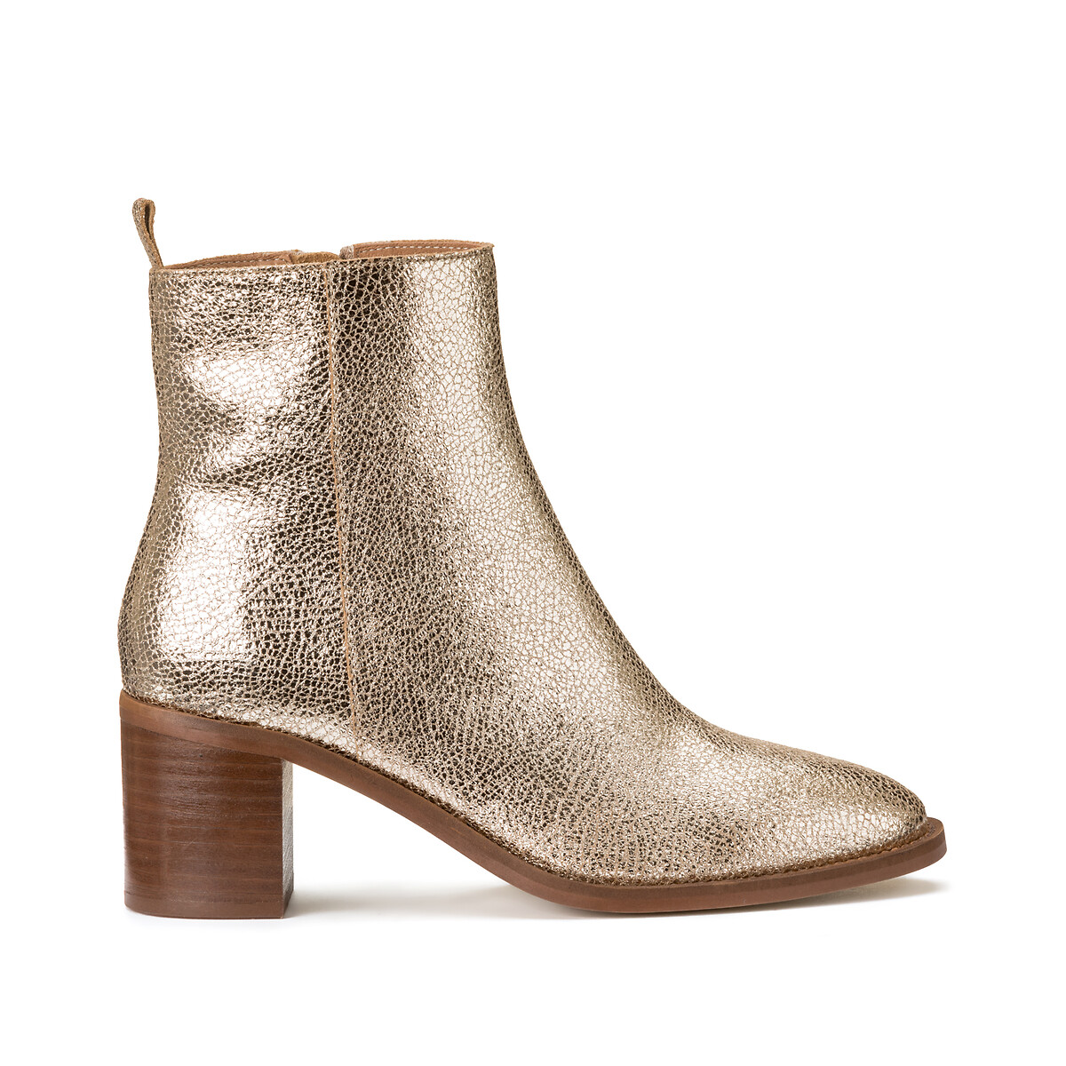 Metallic leather ankle boots with block heel , gold-coloured, La ...