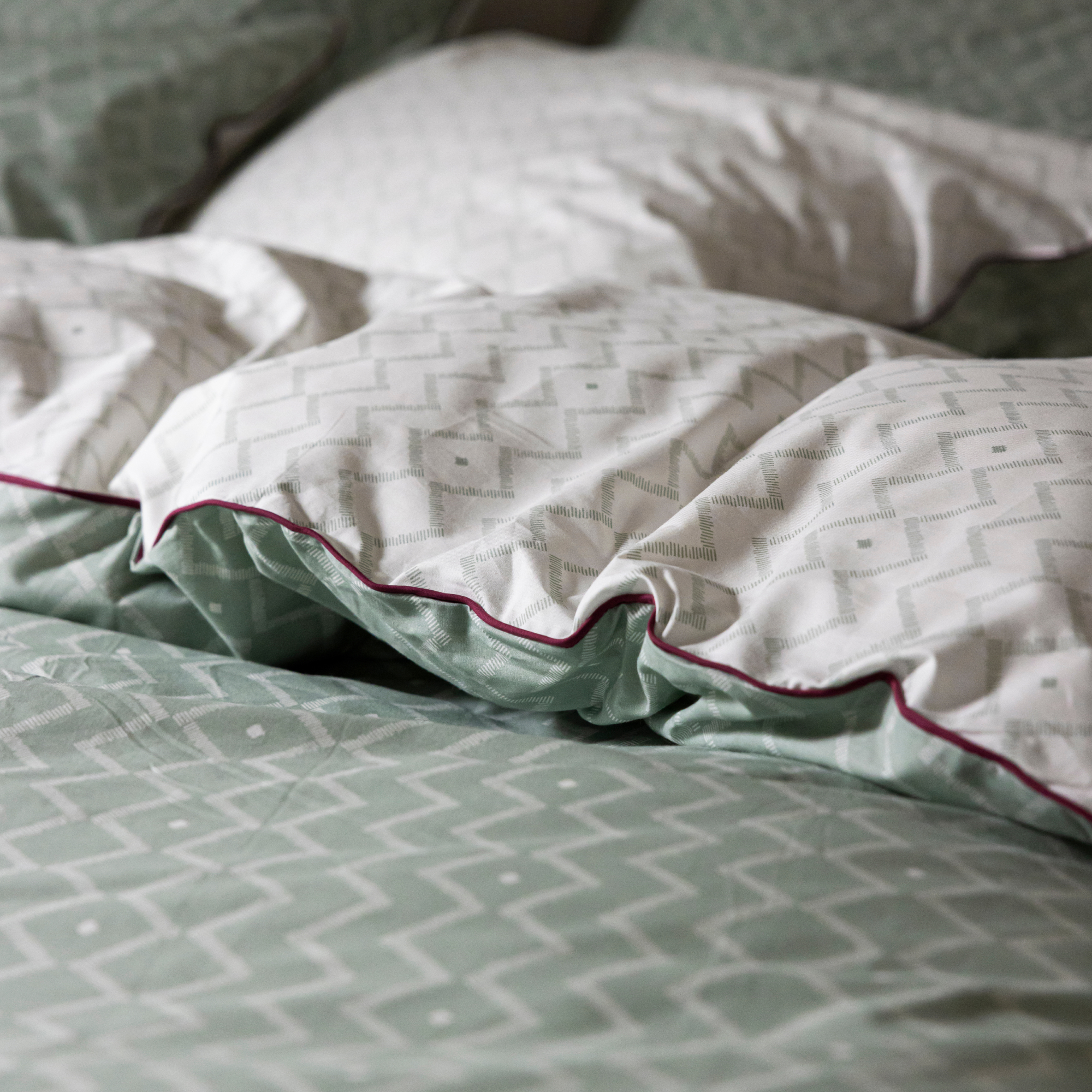 Housse de couette en percale de coton, ETHNIQUE GRAPHIQUE, BLANC CERISE