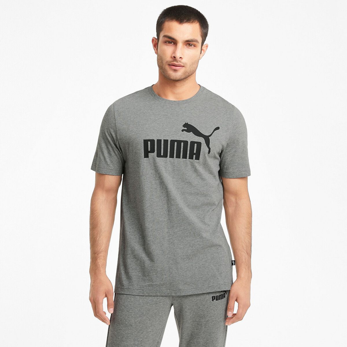 Essential cotton t-shirt with large logo print and short sleeves, grey ...