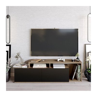 Meuble TV 2 portes décor noyer et noir L150 cm - Nexera CALICOSY