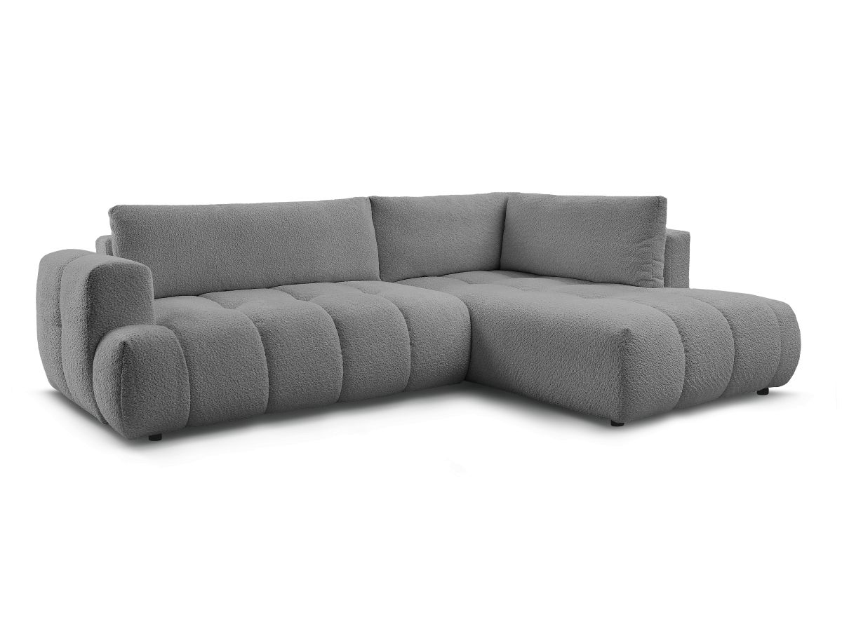 Canapé d'angle convertible 4 places en tissu bouclette, FUJI, BOBOCHIC