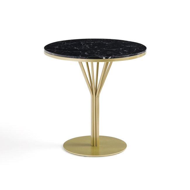 Table de jardin marbre et métal acier, Bistro noir/doré <span itemprop=