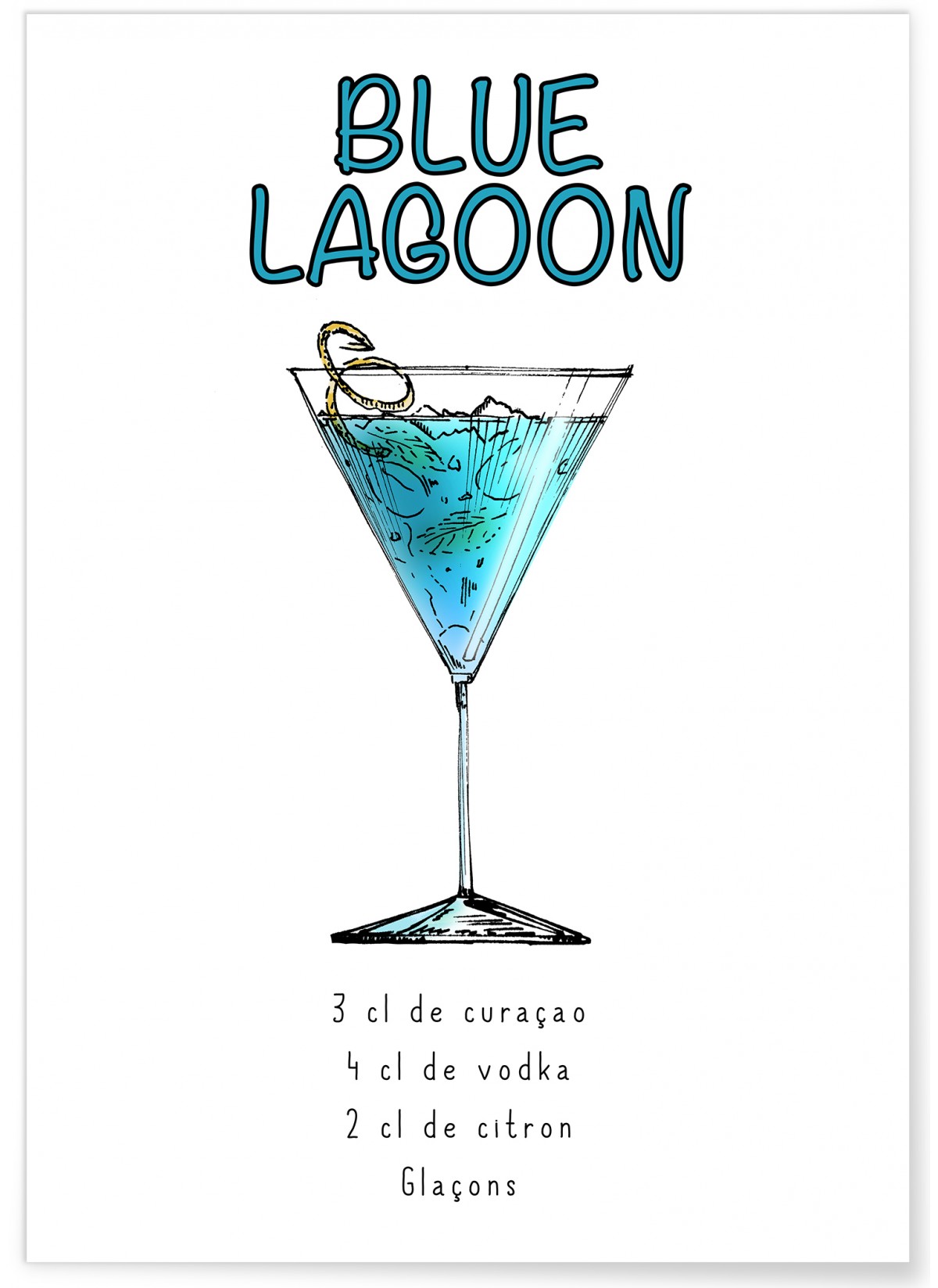 Affiche Cocktail Blue Lagoon, L'AFFICHERIE