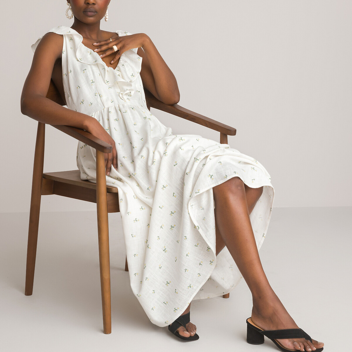Sleeveless Midi Dress in Linen Mix  LA REDOUTE COLLECTIONS image 0