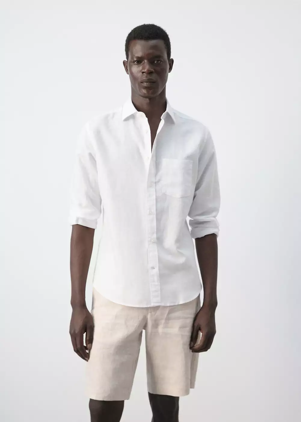 Chemise en coton de lin à coupe régulière, MANGO MAN