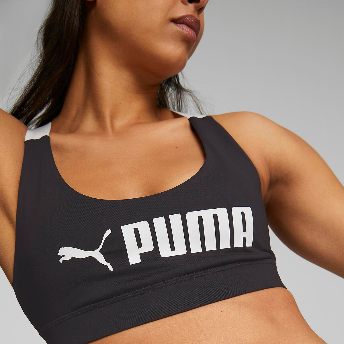 Puma 4keeps Mesh Back Medium Impact Sports Bra In Black