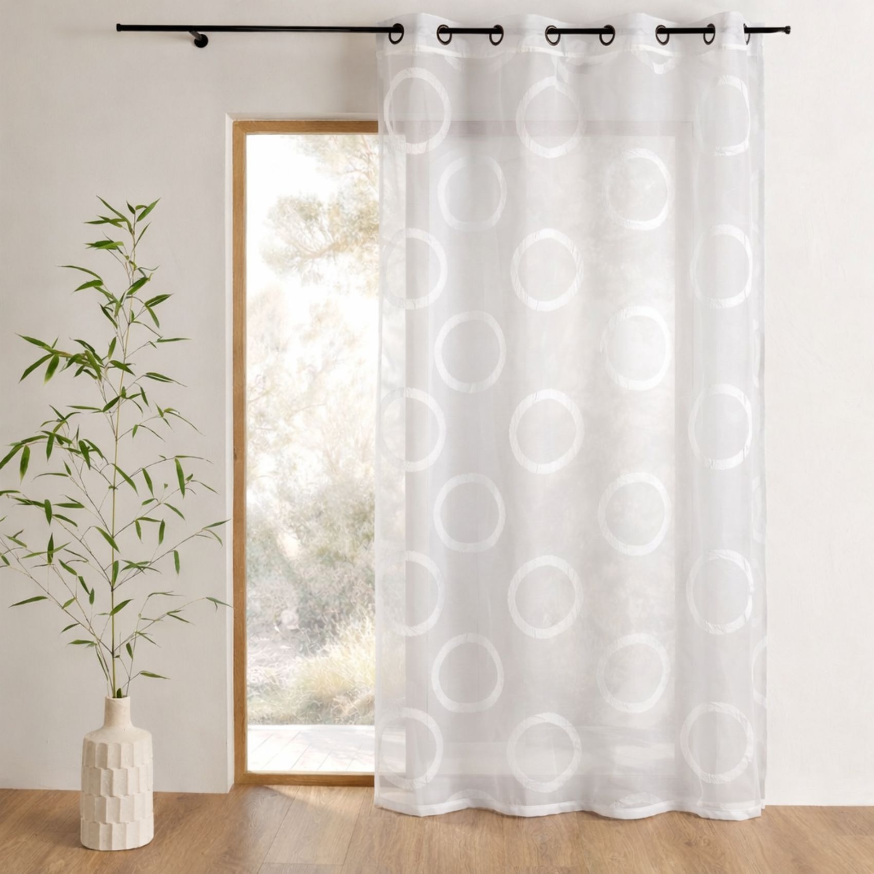 Voilage organza jacquard motif ronds, HOME MAISON