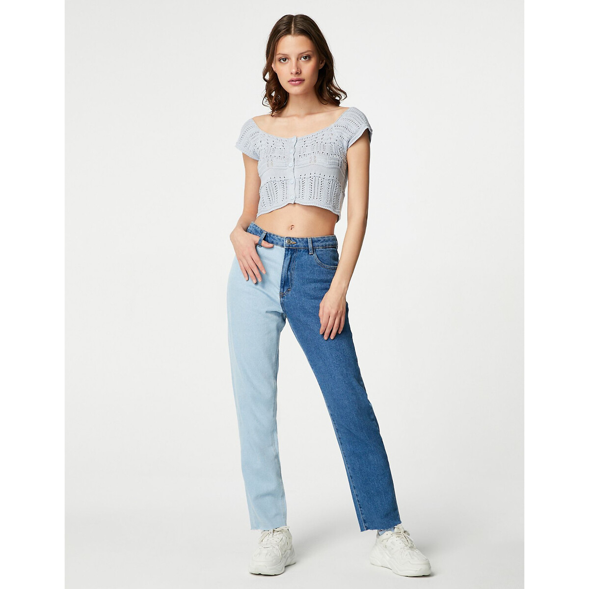 Two-Tone Mom Jeans with High Waist