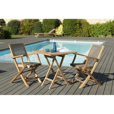 Salon de jardin bois de teck table carrée pliante 70x70cm + 2 fauteuils chaises pliants SUMMER PIER IMPORT
