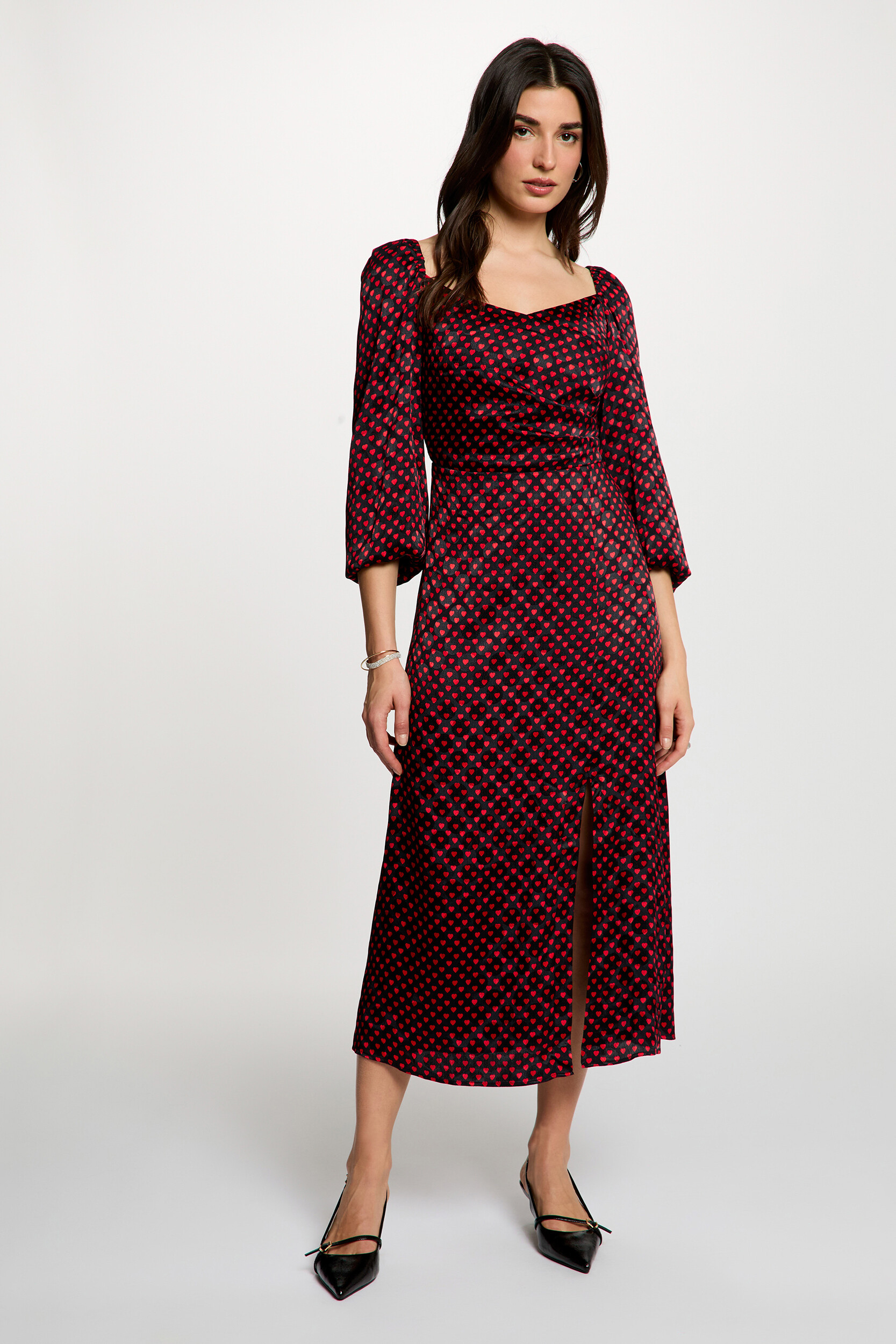Robe satinée manches bouffantes, MORGAN