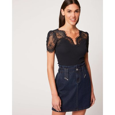 V-Neck T-Shirt with Lace Sleeves MORGAN
