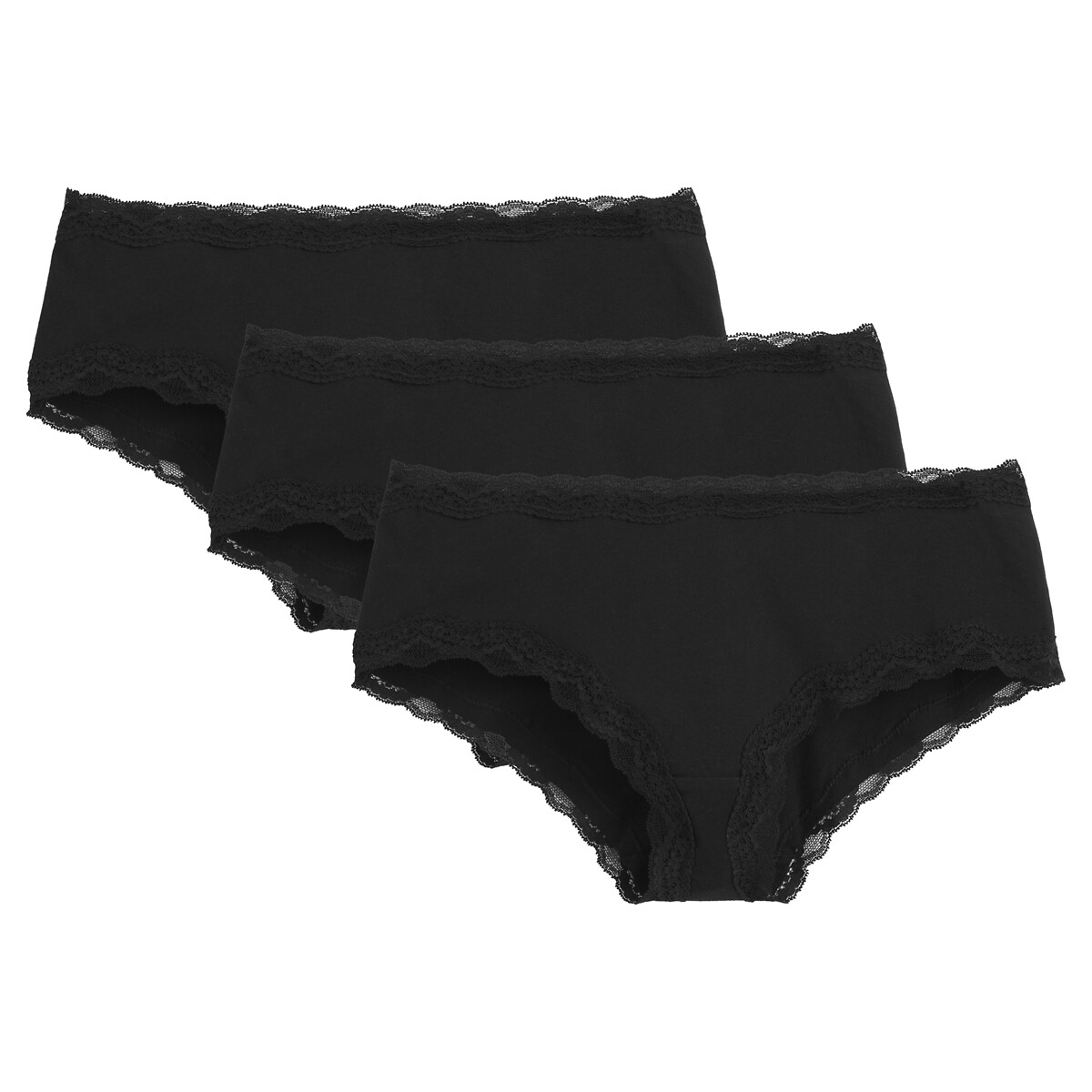 Pack of 3 shorts in cotton with lace, black + black + black, La Redoute ...