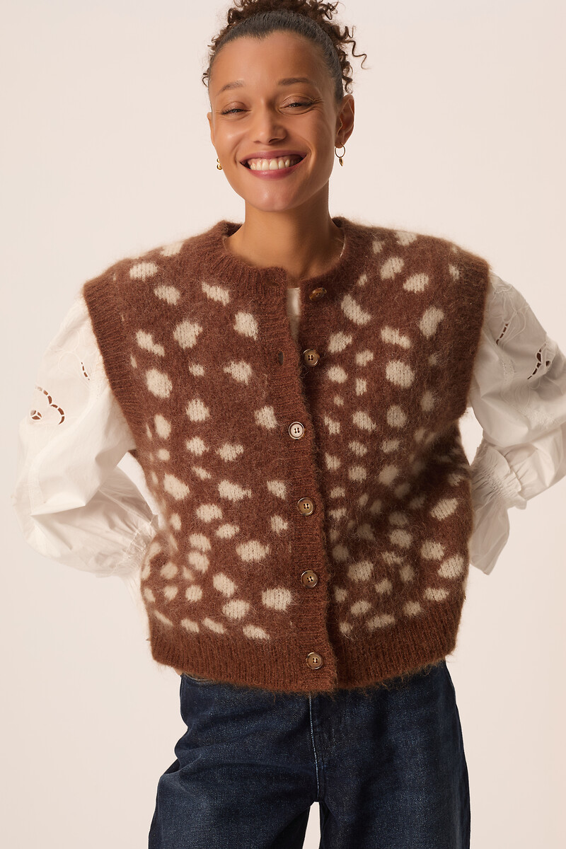 Gilet col rond sans manches, imprimé, DES PETITS HAUTS
