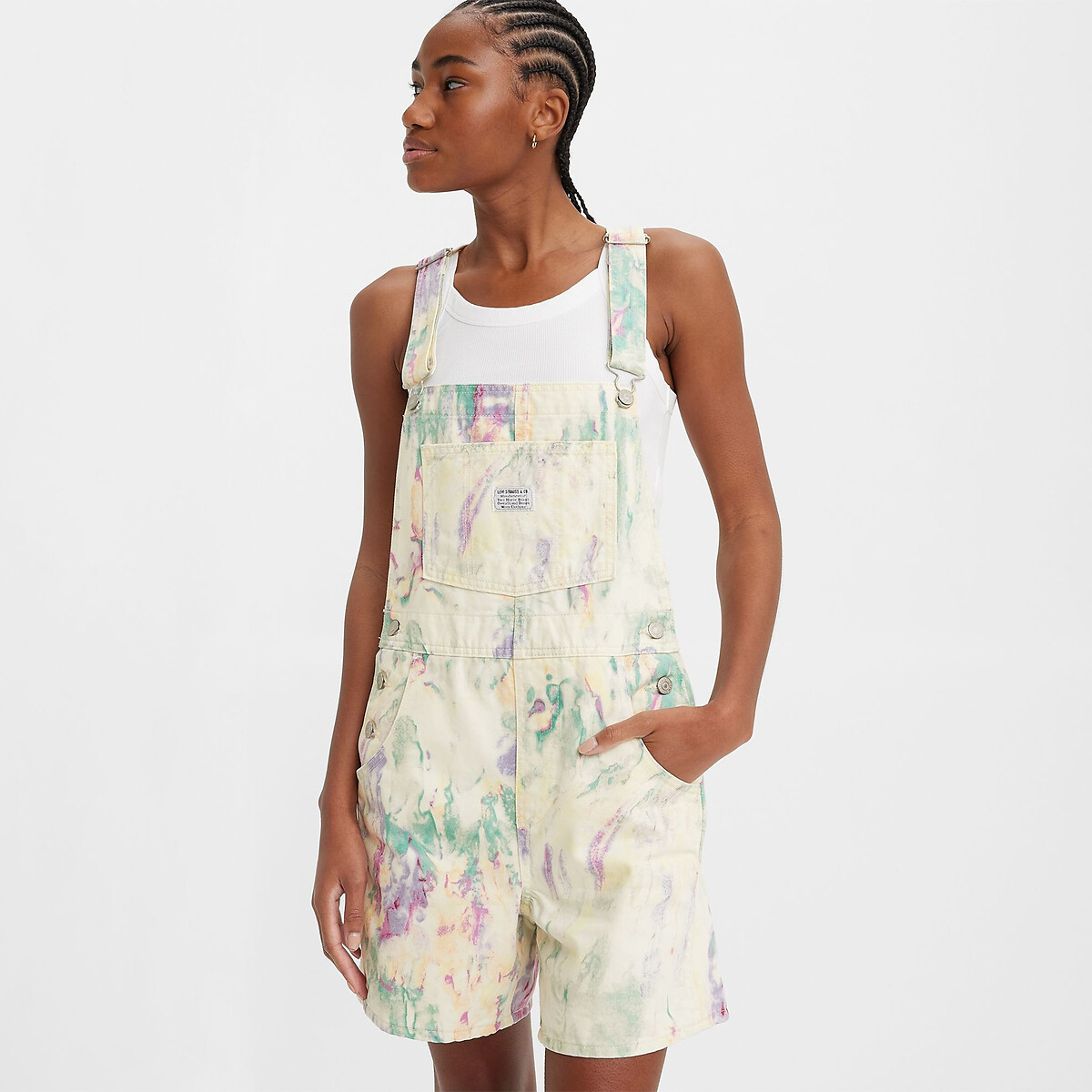Cotton Short Dungarees in Tie Dye Print