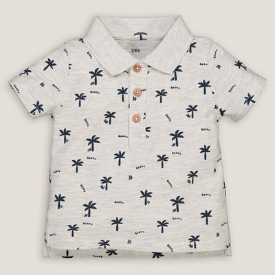 Palm Tree Print Polo Shirt in Cotton with Short Sleeves LA REDOUTE COLLECTIONS