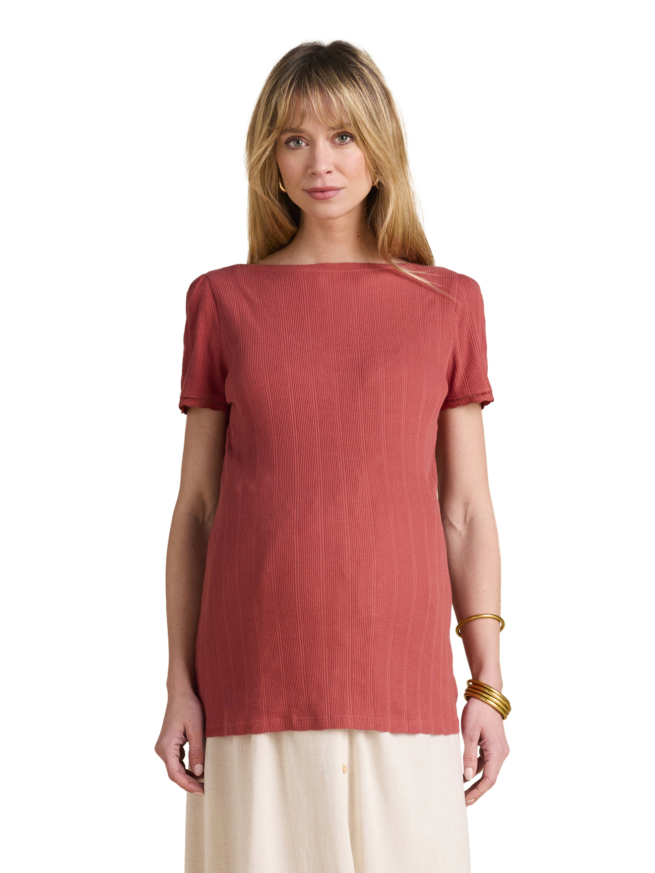 Tee-shirt de grossesse décolleté dos maille désaiguillée, ENVIE DE FRAISE