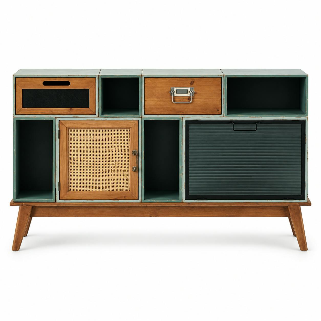 Commode bleue/verte 2 tiroirs 2 portes 4 niches LAMPHUN, PIER IMPORT