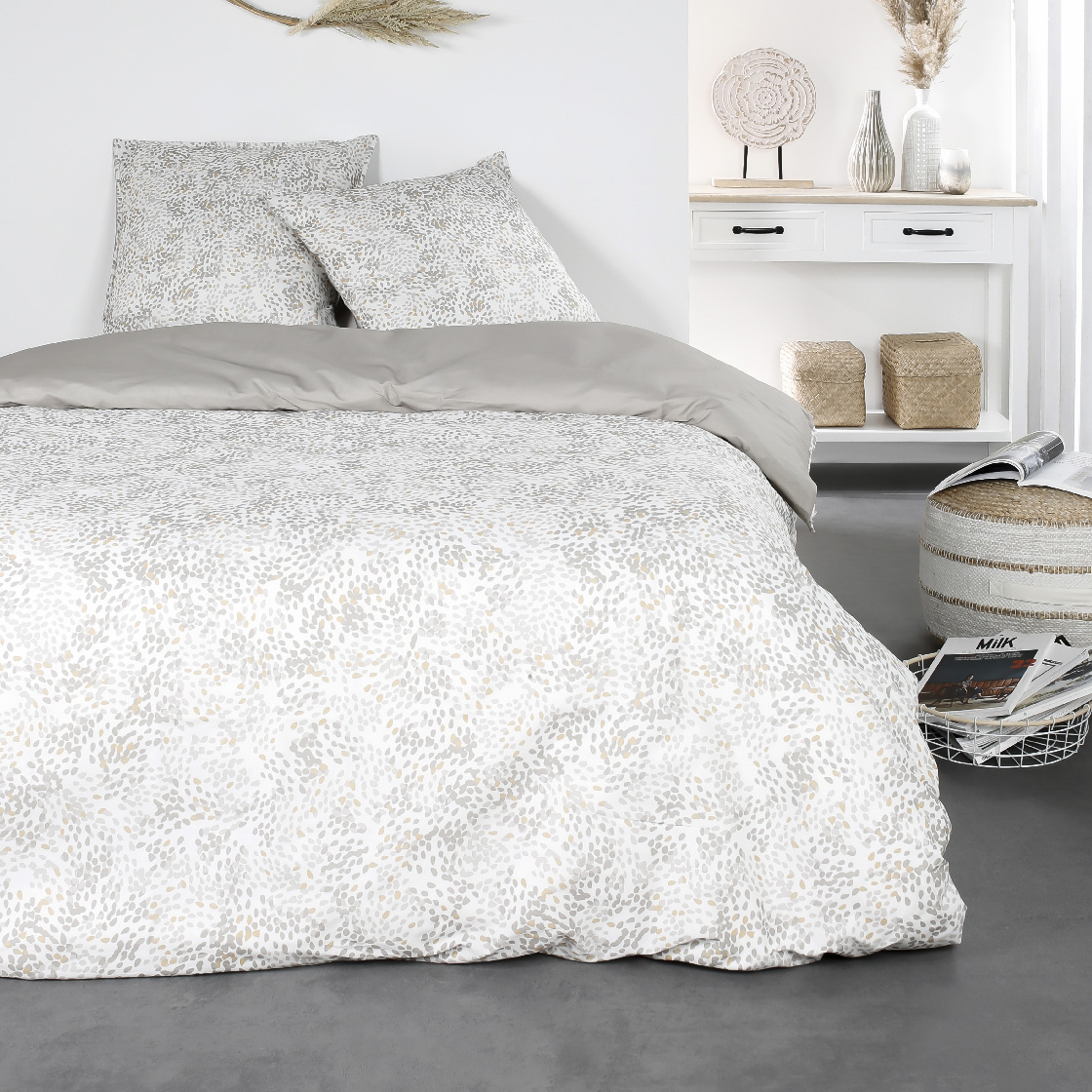 Parure de lit 2 personnes imprimé a pois coton SUNSHINE EDEN, TODAY