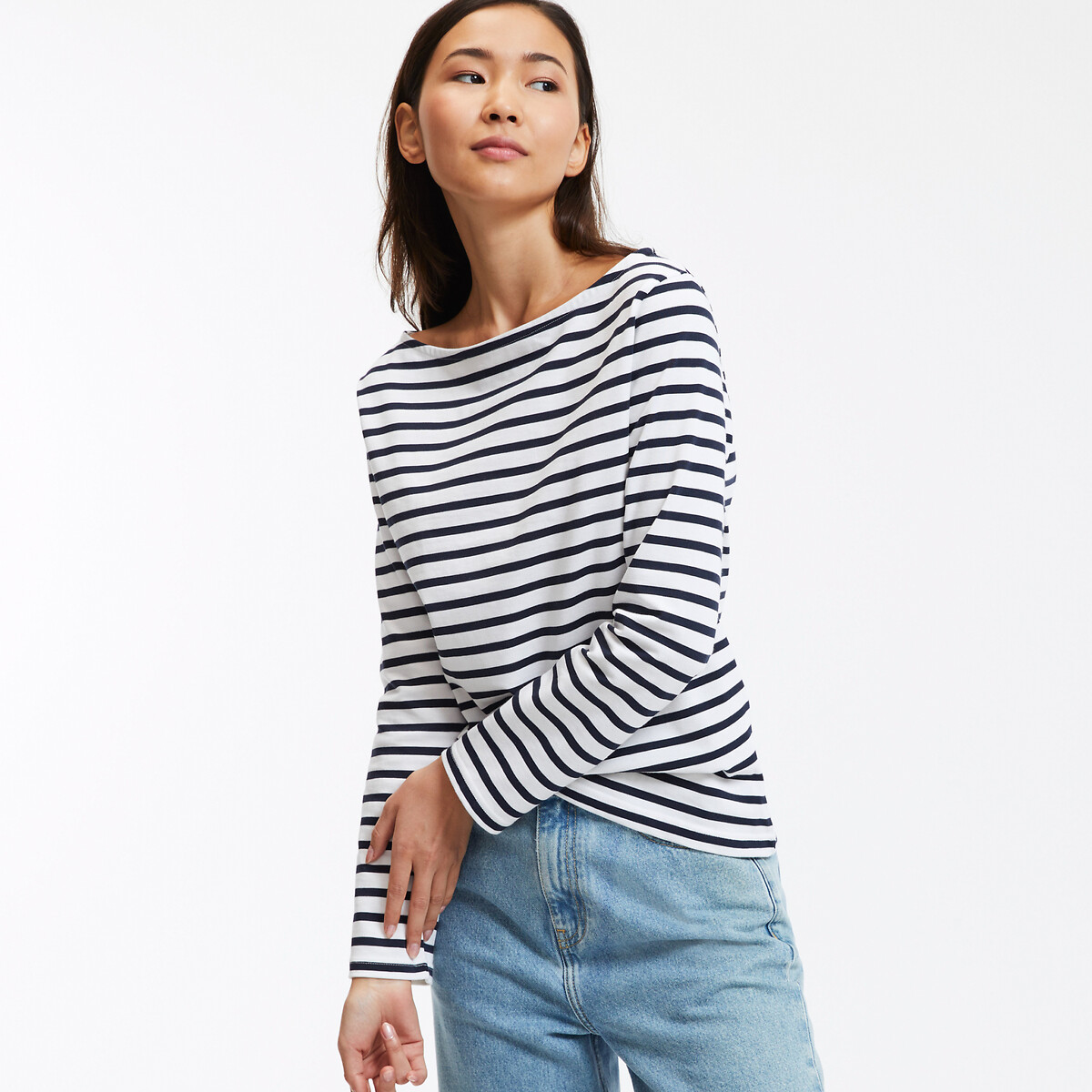 T-shirt rayé col bateau manches longues